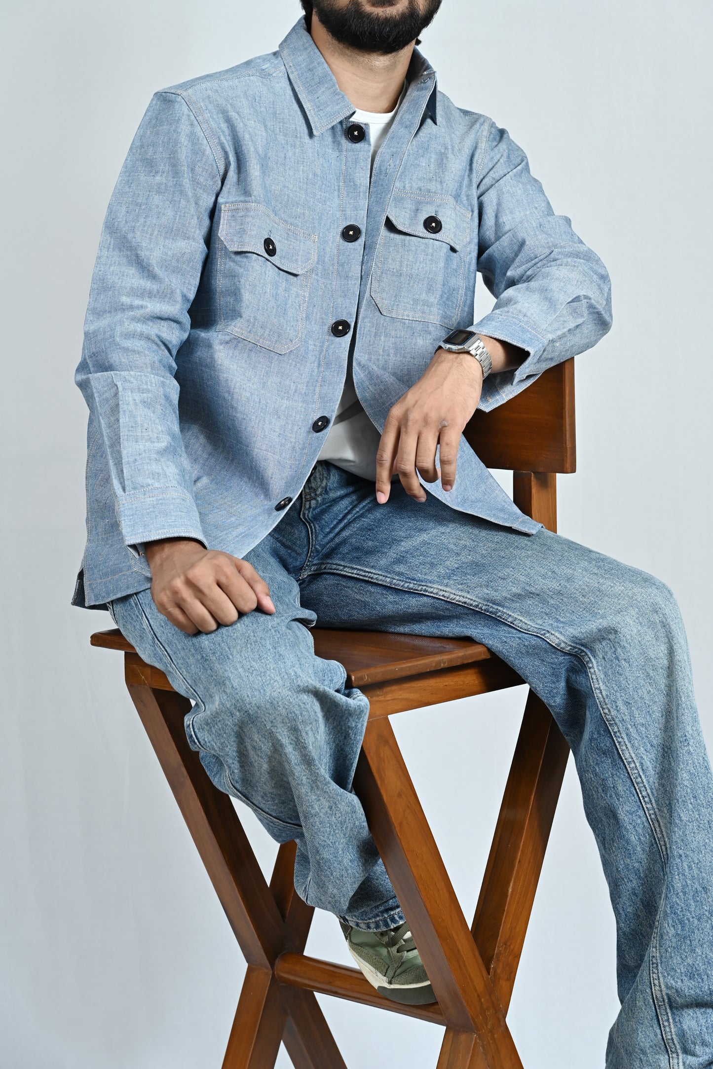 Classic Handwoven Overshirt - Denim Blue