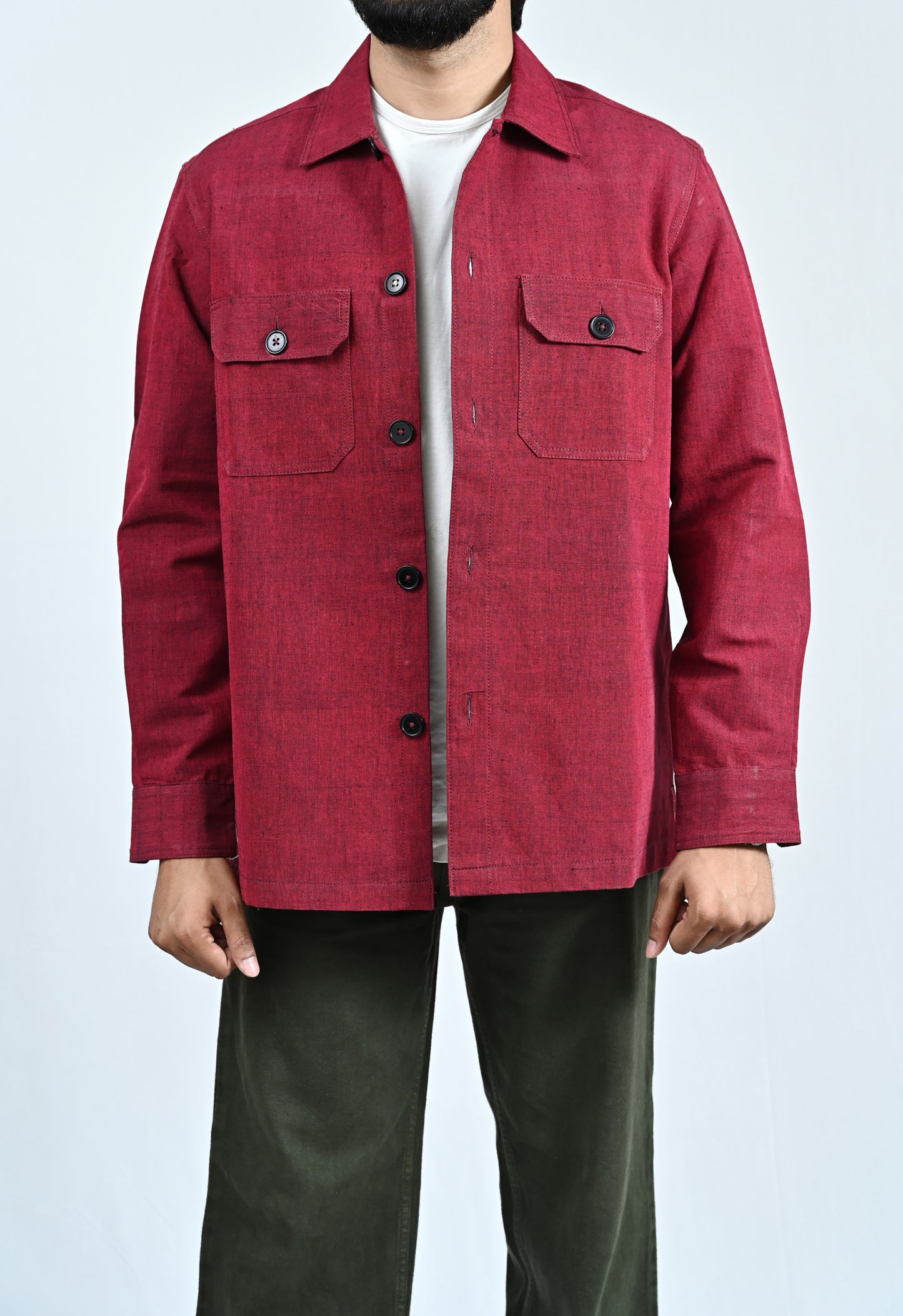 Classic Handwoven Overshirt - Maroon