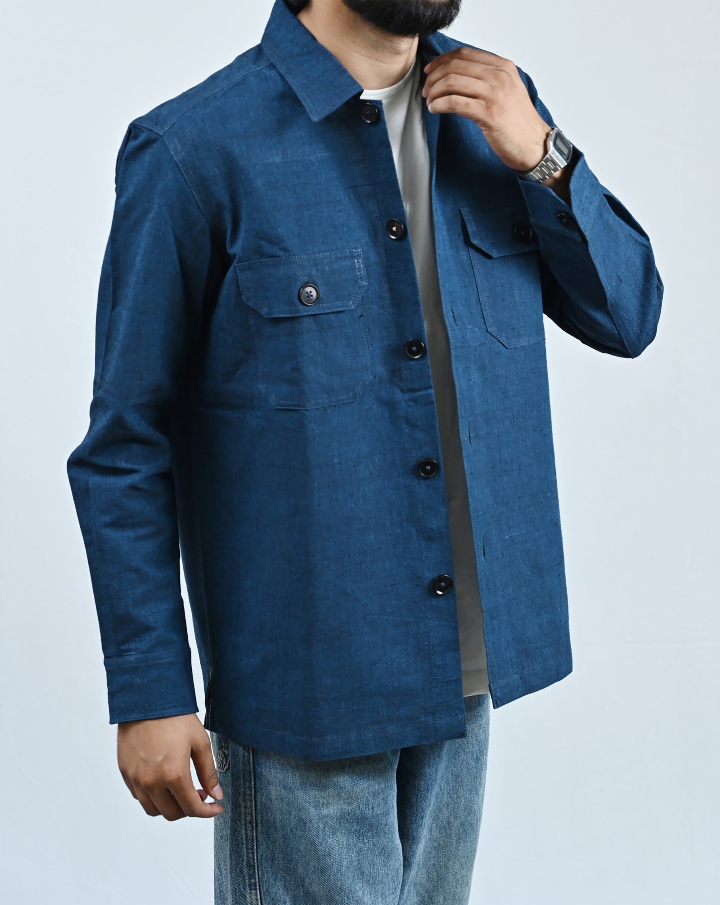 Classic Handwoven Overshirt - Navy Blue