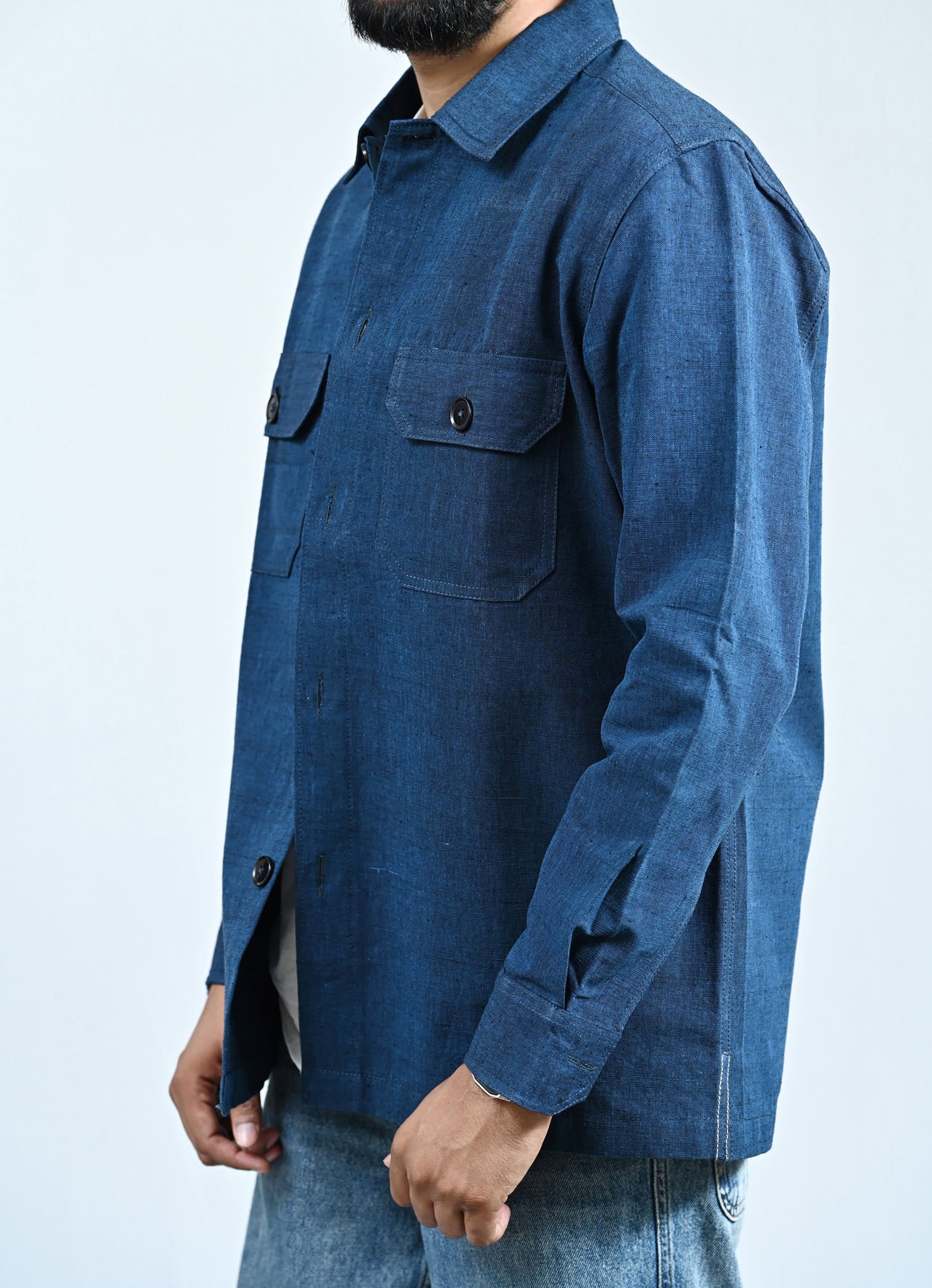 Classic Handwoven Overshirt - Navy Blue